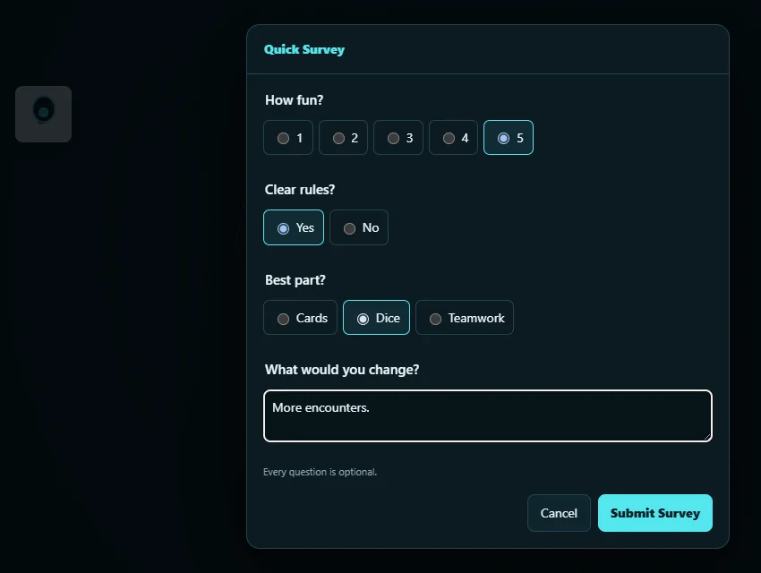 Quick Survey in the Tabletop Player